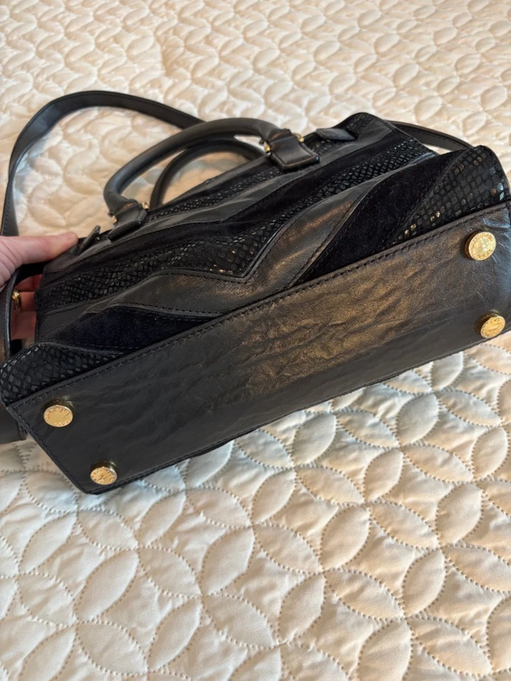 Michael Kors Selma Chevron Black Leather Suede and Snakeskin Shoulder Bag EUC